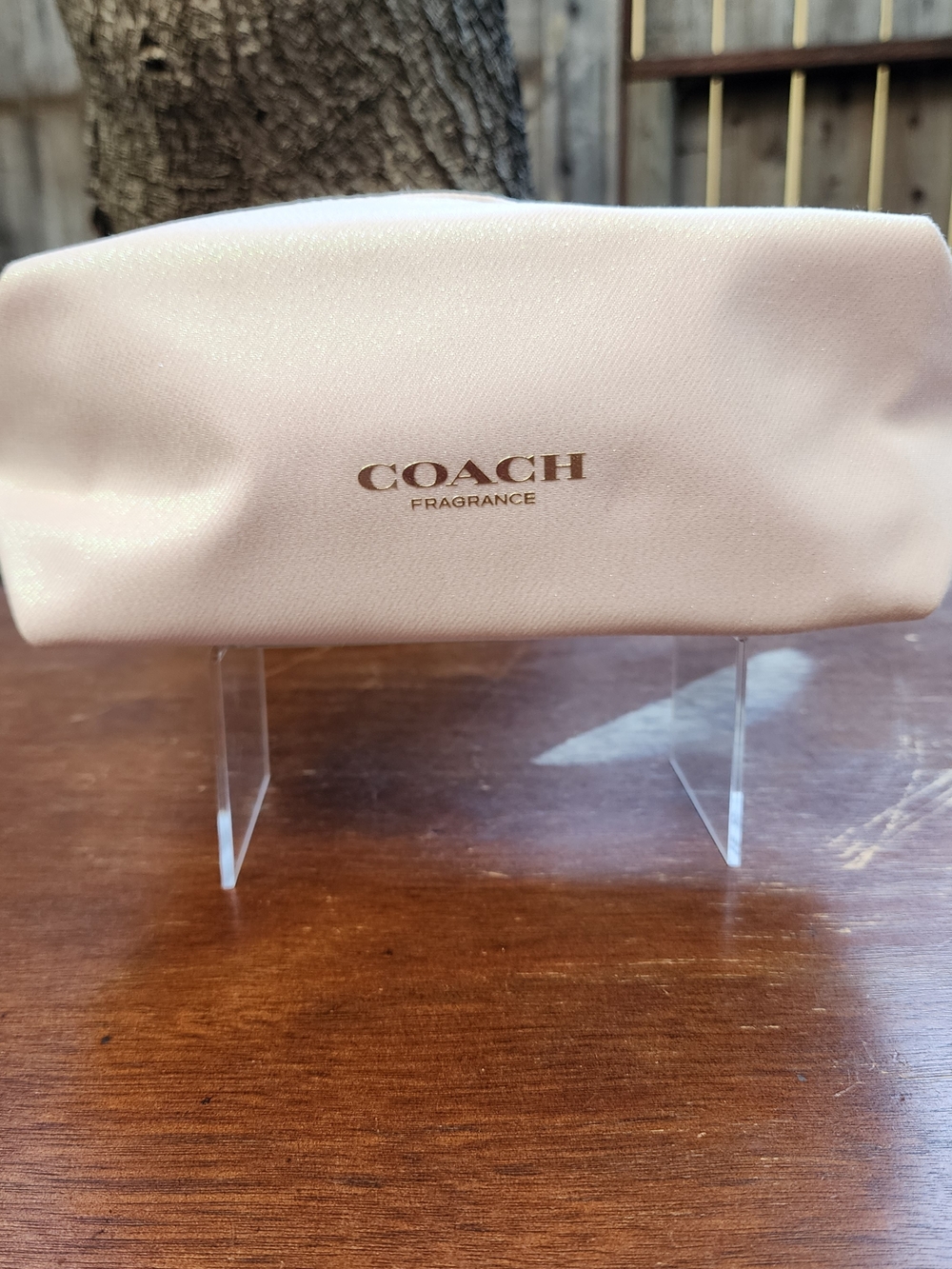 COACH Fragrance Shimmering Pale Pink Canvas Zipper Cosmetic Makeup Pouch Bag